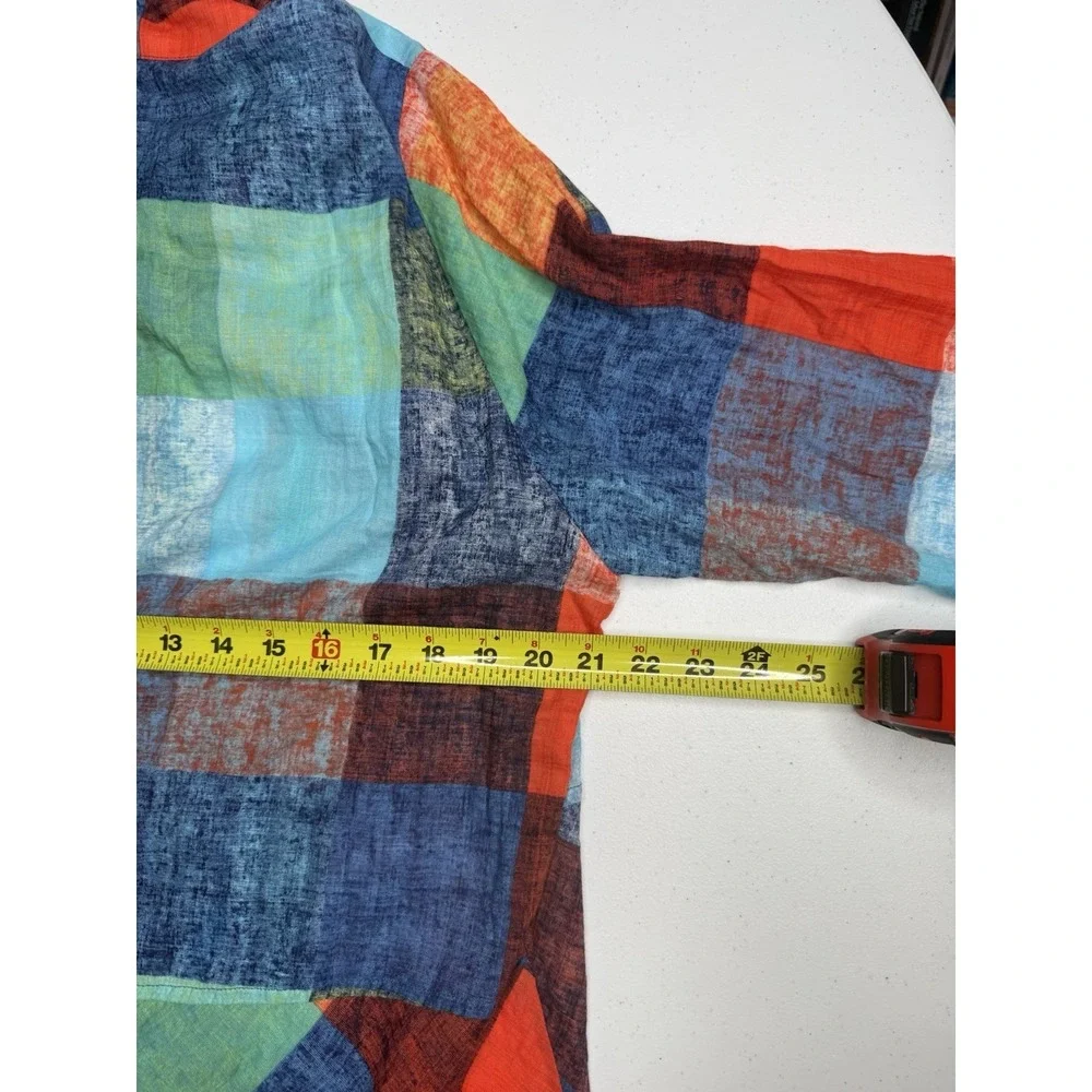 TERRA SJ Apparel XL Multicolor Patchwork Button-up Tunic Blouse Lagenlook -2807 - Picture 7 of 8